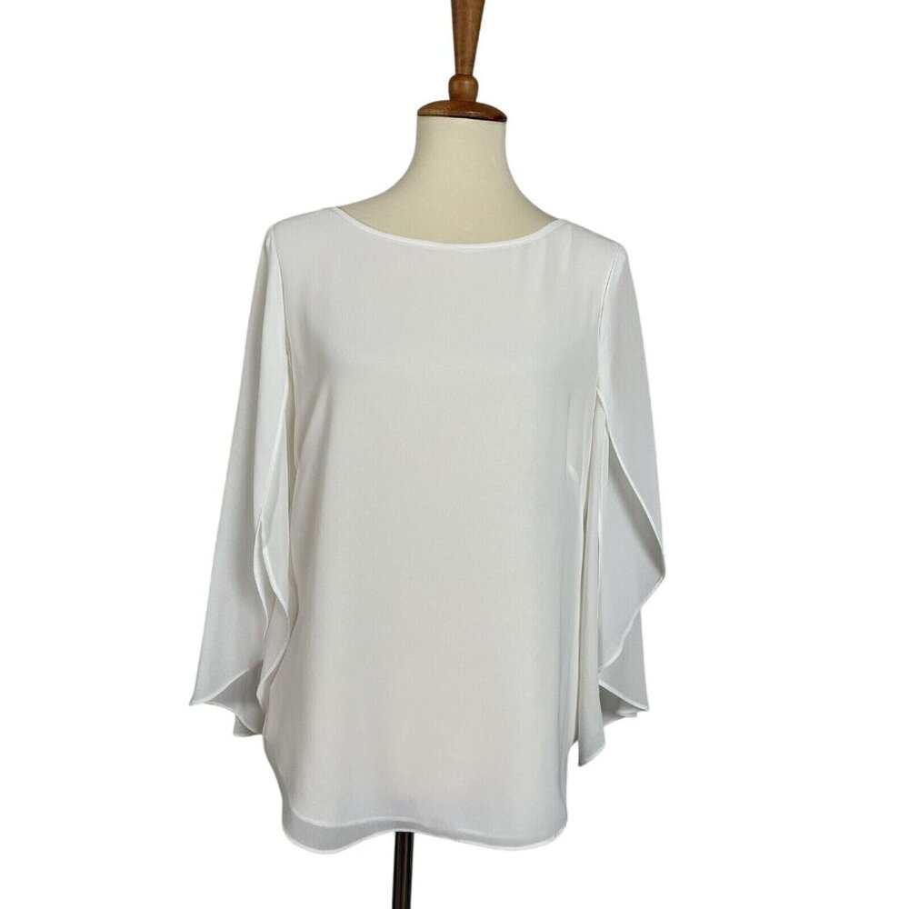 Single Los Angeles Split Sleeve Blouse White Womens Small Elegant Flutter Sleeve